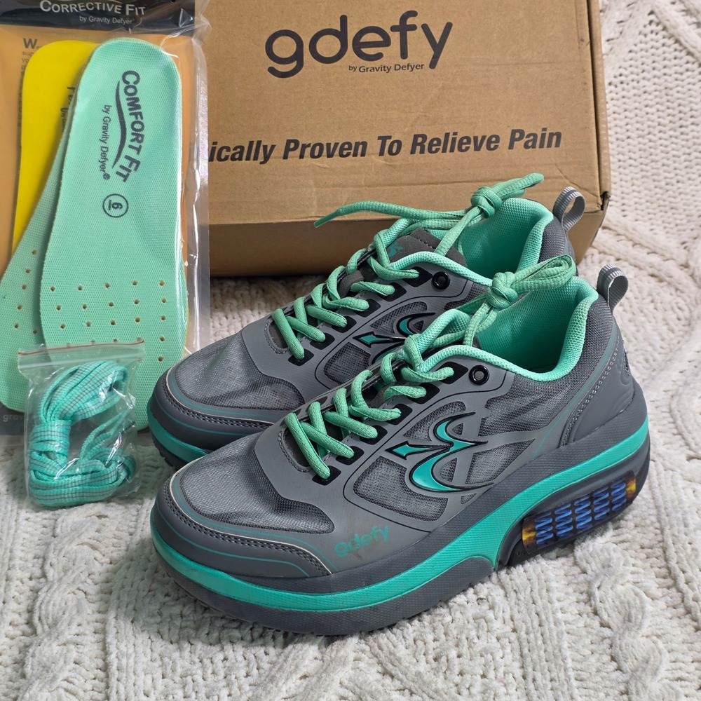 Gravity Defyer Ion Walking Shoes Gray Teal VersoShock Women Size 6 Excellent